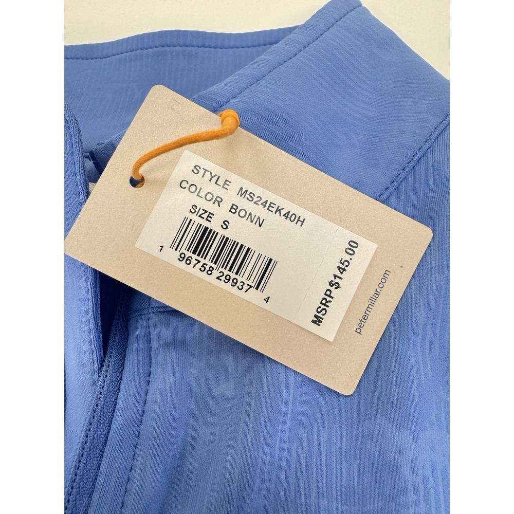 NWT Peter Millar Bonnet Blue Perth Shadow Stripe Floral Quarter-Zip SMALL $145 - Picture 3 of 11